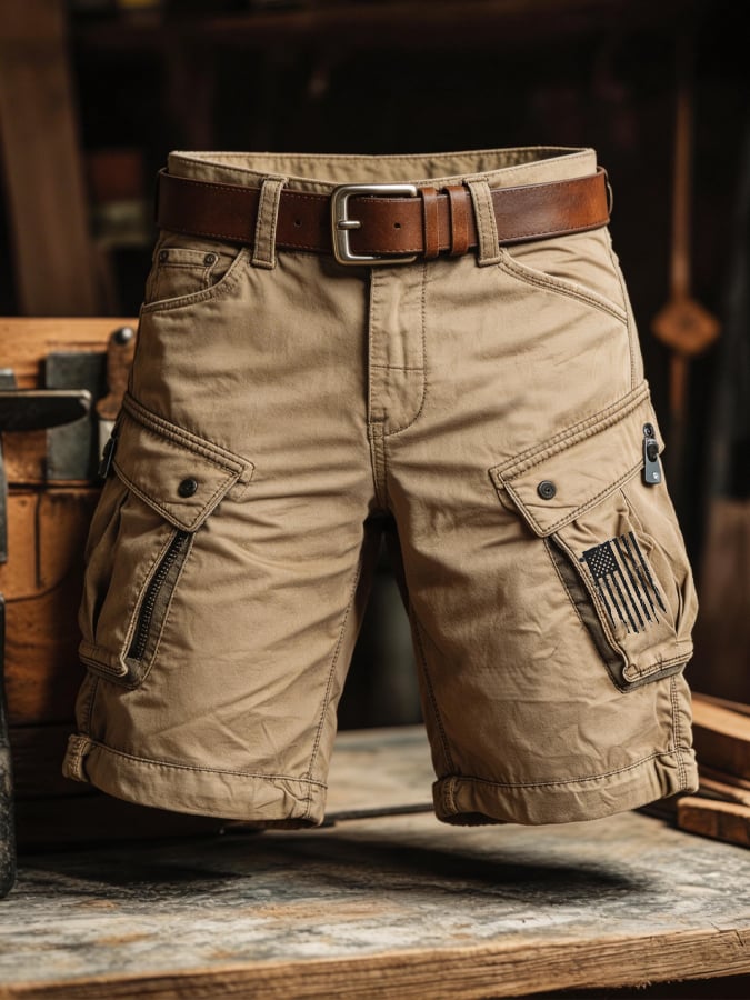 Men's Retro Outdoor Washed & Distressed Multi-Pocket Functional Cargo Shorts