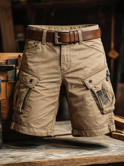 Men's Retro Outdoor Washed & Distressed Multi-Pocket Functional Cargo Shorts
