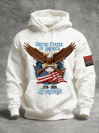 Men's Vintage American Flag Print Hooded Sweatshirt