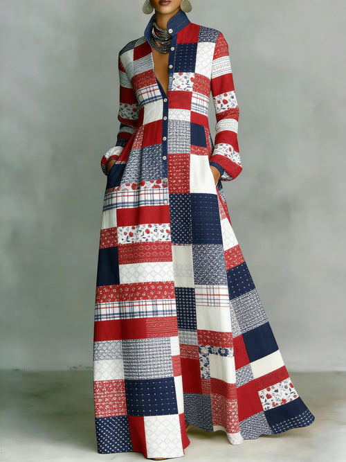 Women's Vintage American Flag Art Casual Maxi Dress
