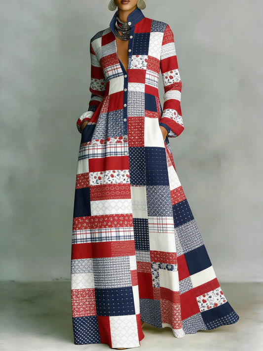 Women's Vintage American Flag Art Casual Maxi Dress