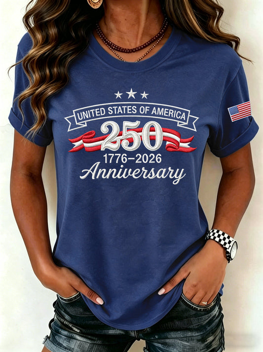 Women's Retro United States Of America 250 Anniversary Print T-Shirt