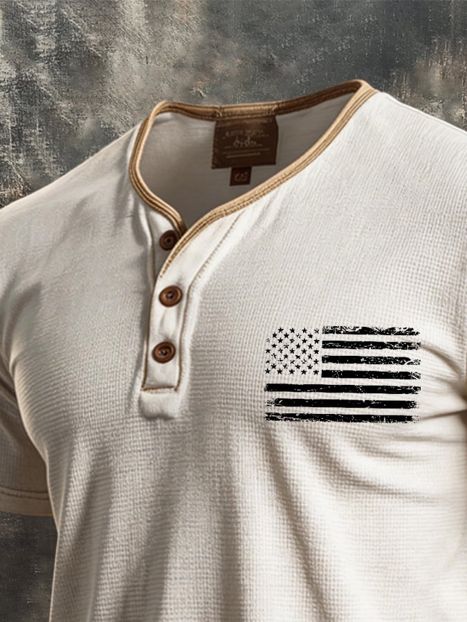 Men's Retro Color Block Waffle Patriot Henry T-Shirt