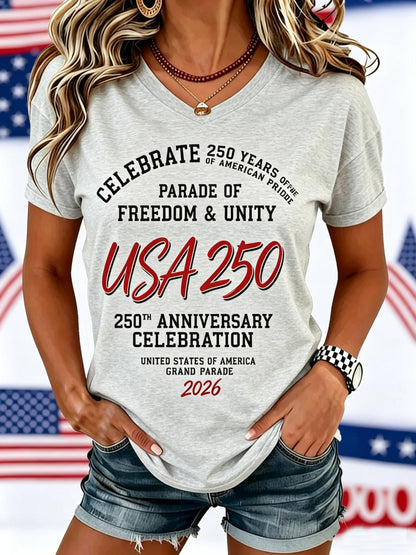 Women's Casual Text Letters Crew Neck Short Sleeve T-shirt