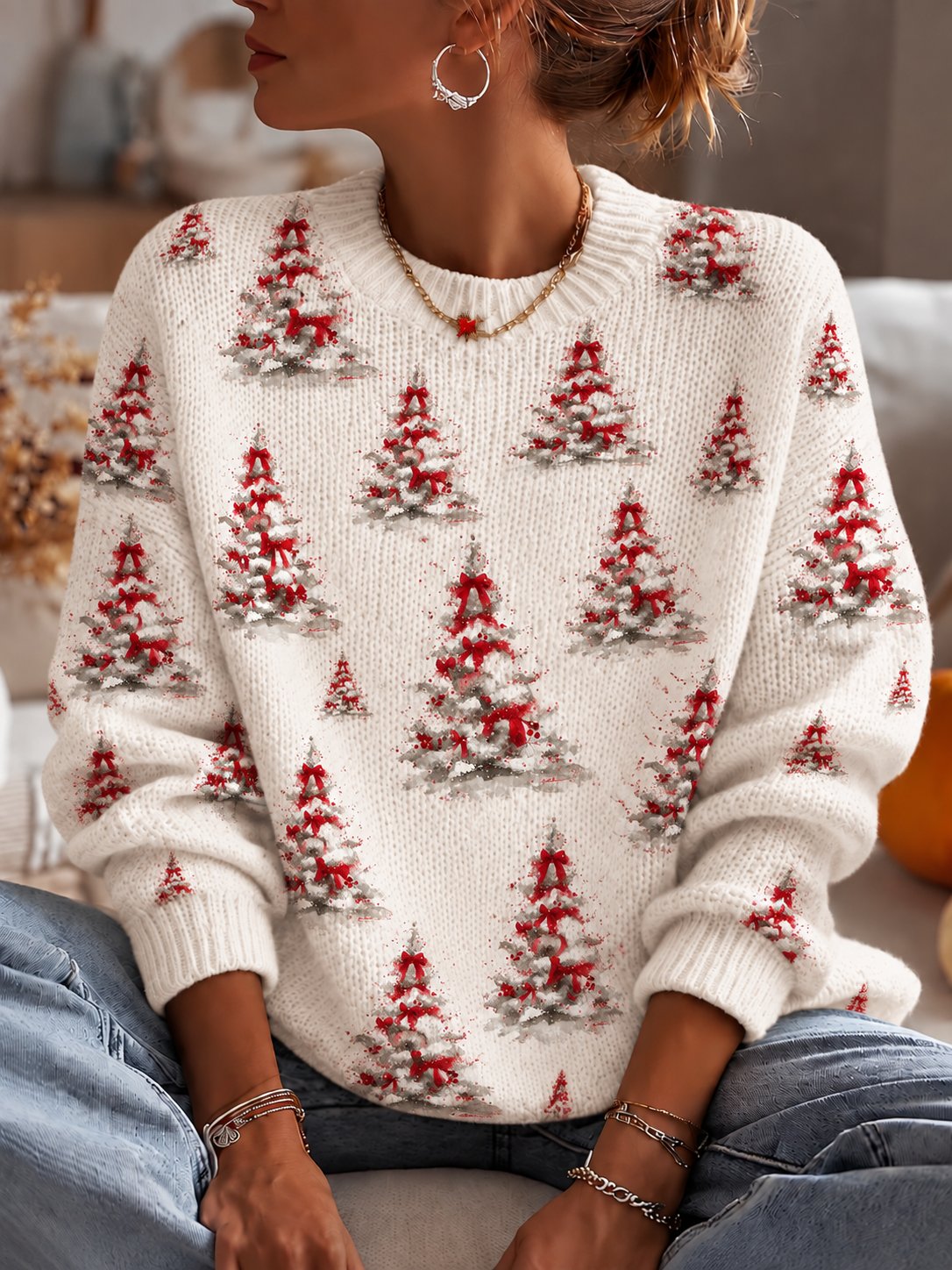 Women'S Christmas Print Crew Neck Long-Sleeve Sweatshirt