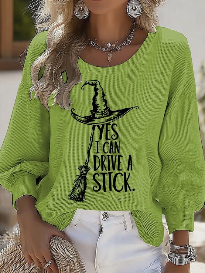 Women's Yes I Can Drive A Stick Print Round Neck T-shirt