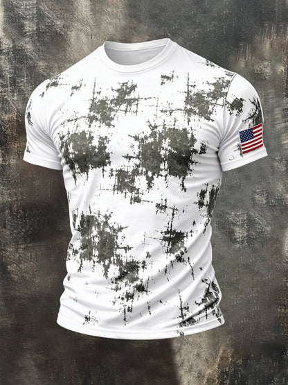 Men'S Retro Inkjet Patriot Crew Neck Short Sleeve T-Shirt