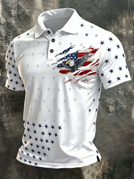 Men'S American Flag Print Casual Polo Shirt