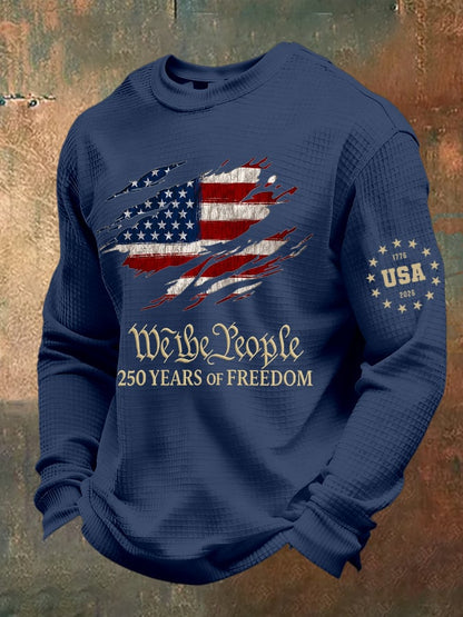 Men's casual American 250th anniversary waffle-knit T-shirt