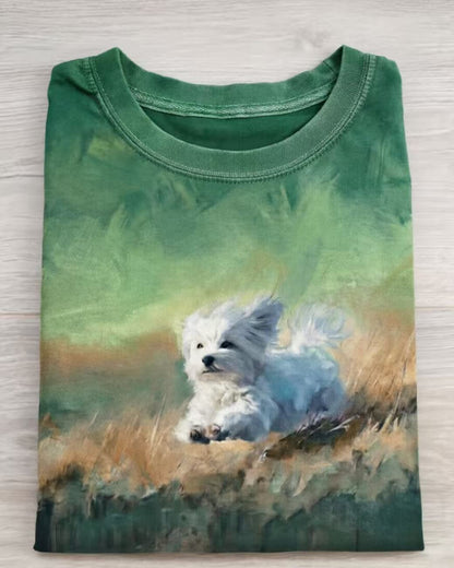 Funny Cute Running Dog Art Print Casual Cotton Short Sleeve T-shirt