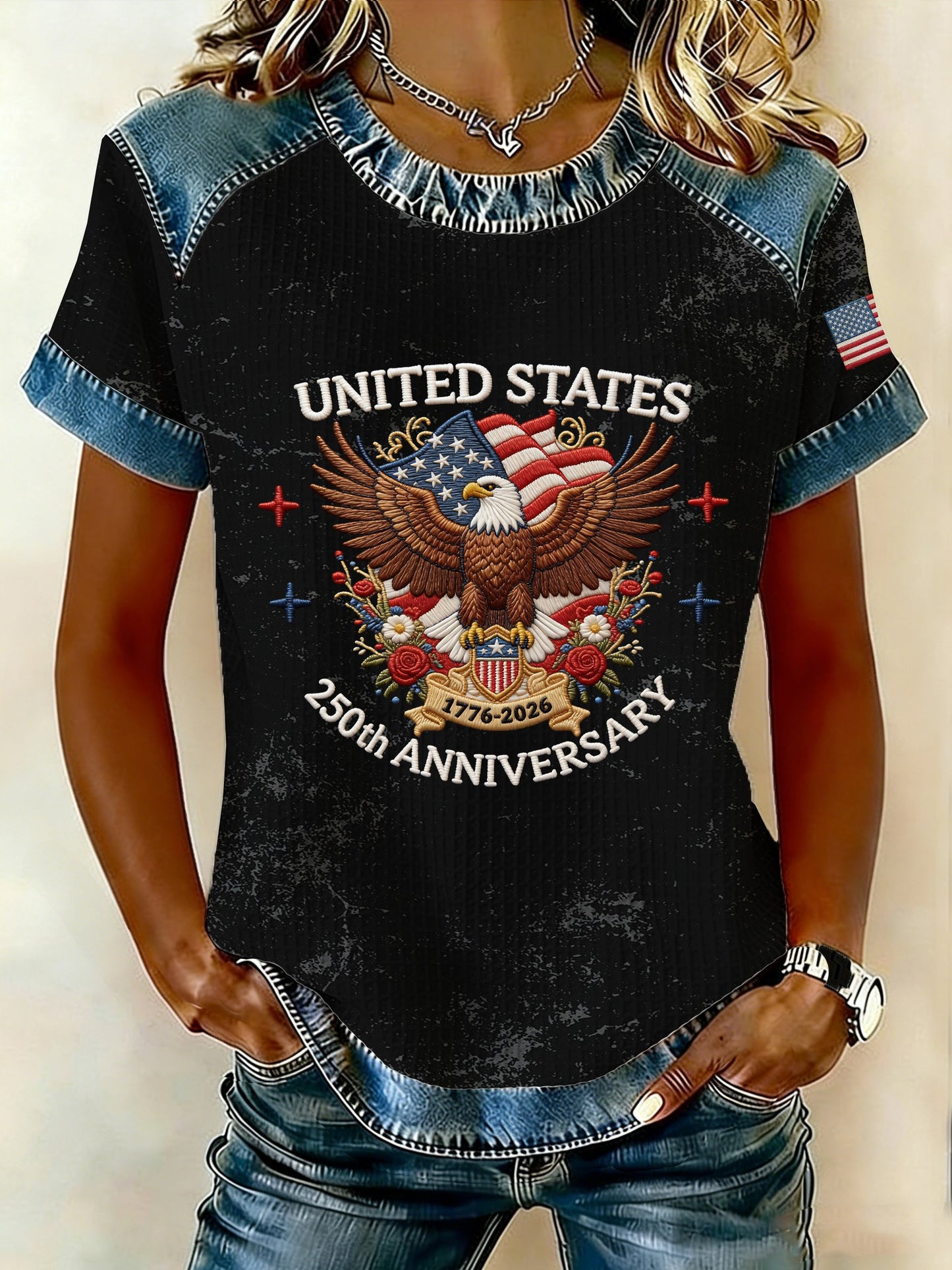 Women's 250th Anniversary American Denim Print Casual Top