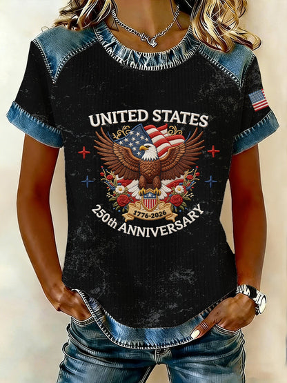 Women's 250th Anniversary American Denim Print Casual Top