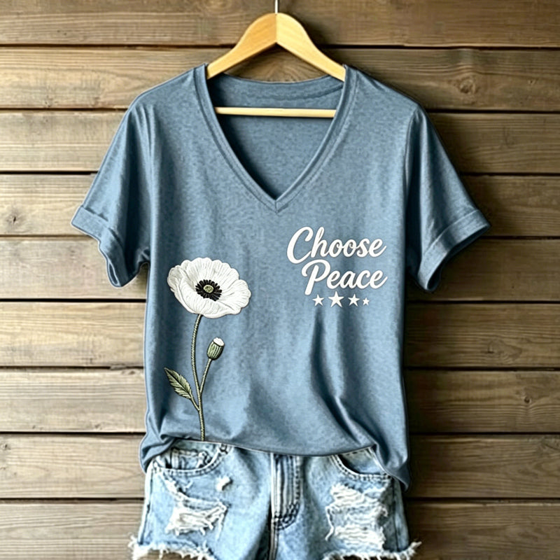Women's Memorial Day Poppy Art Printed T-Shirt