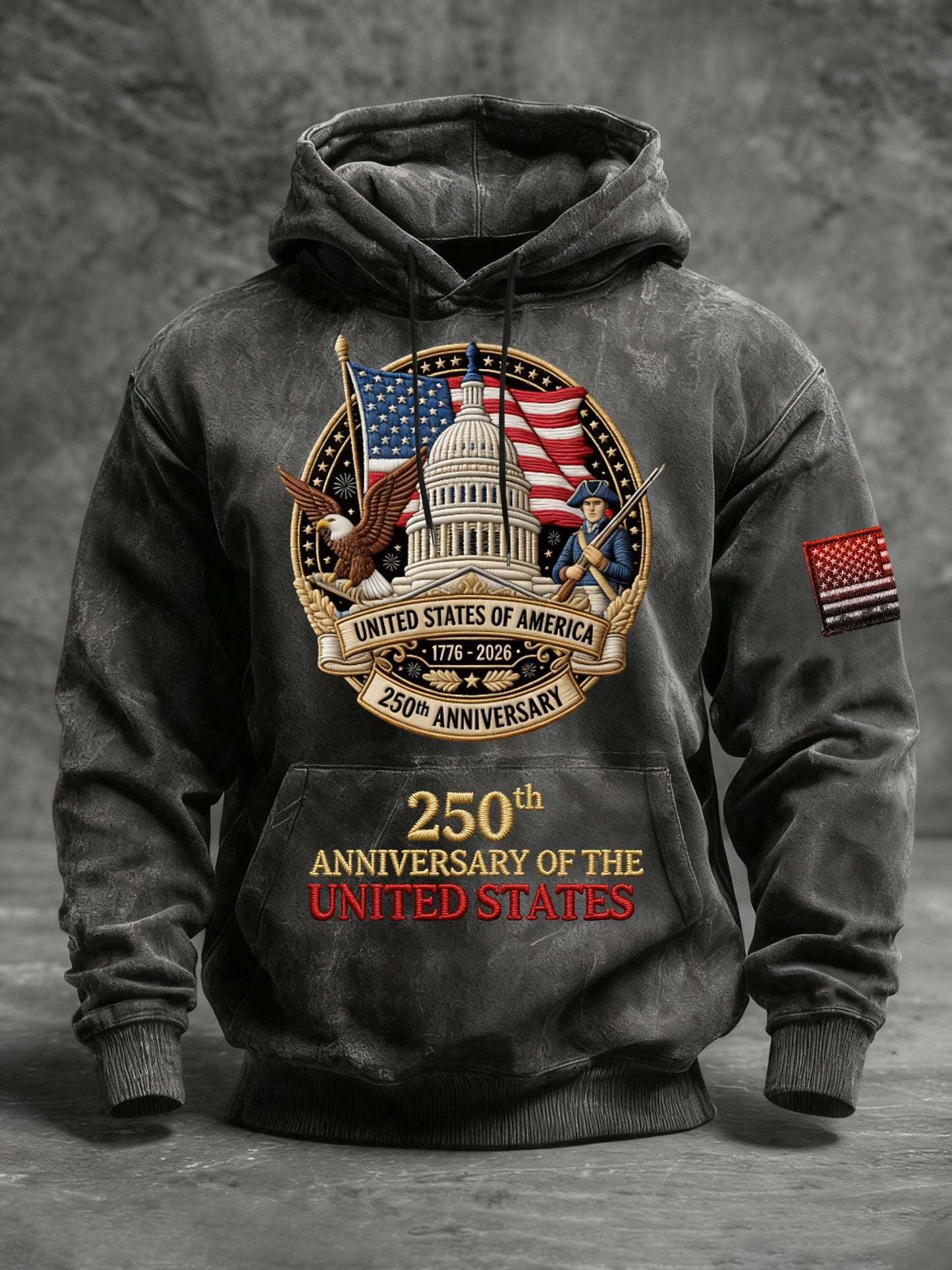 Men's Vintage American Flag Print Hooded Sweatshirt