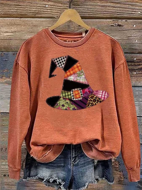 Women's Halloween Witch Hat Print Casual Sweatshirt