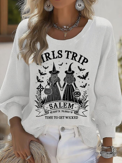 Women's Girls Trip Salem Witch Print Round Neck T-shirt