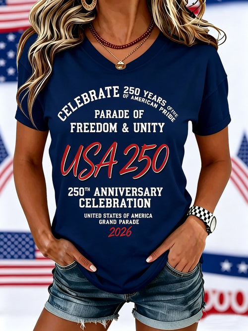Women's Casual Text Letters Crew Neck Short Sleeve T-shirt