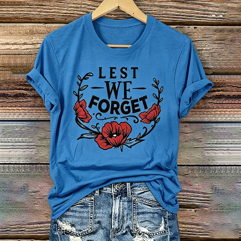 Women's Memorial Day Lest We Forget Poppy Art Printed T-Shirt