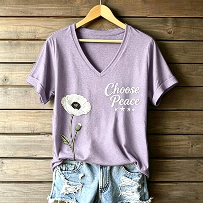 Women's Memorial Day Poppy Art Printed T-Shirt