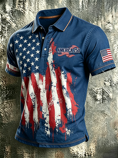 Men'S Casual 250Th Anniversary Embroidered Printed Polo Shirt