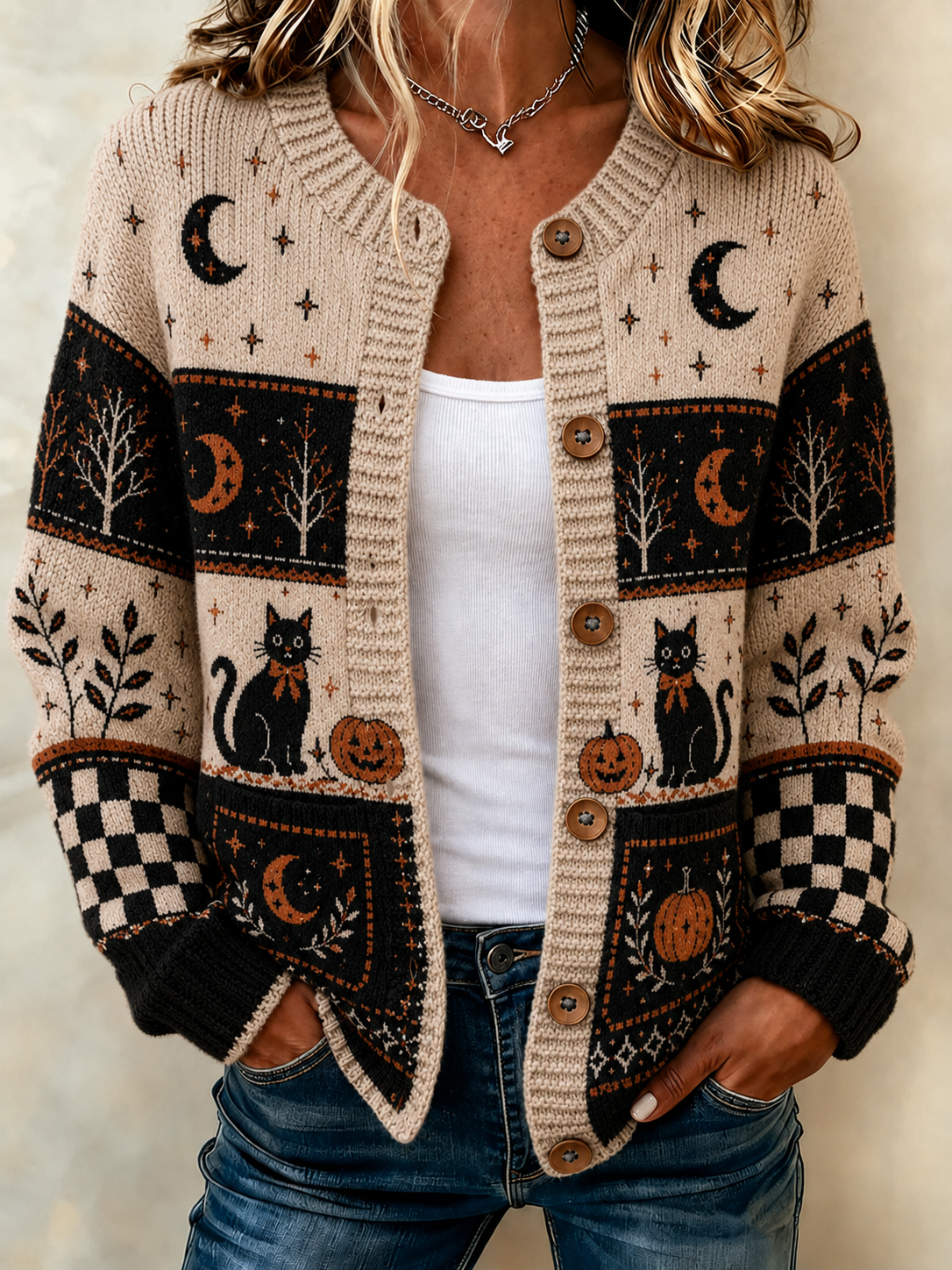 Women'S Casual Halloween Printed Knitted Cardigan