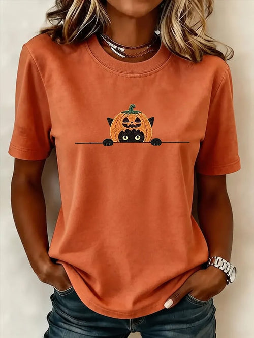 Women's Halloween Cat-Print T-Shirt
