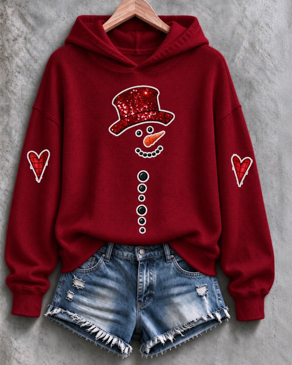 Women's Snowman-Print Knitted Hoodie