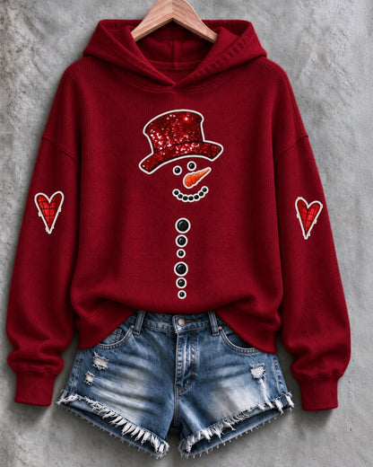 Women's Snowman-Print Knitted Hoodie