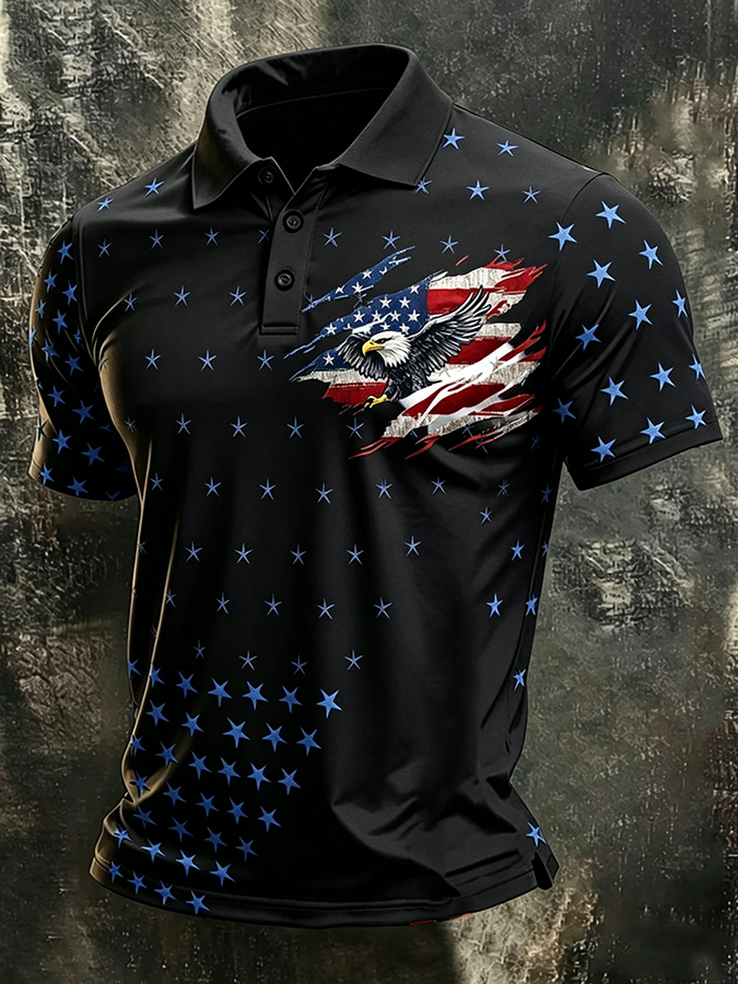 Men'S American Flag Print Casual Polo Shirt