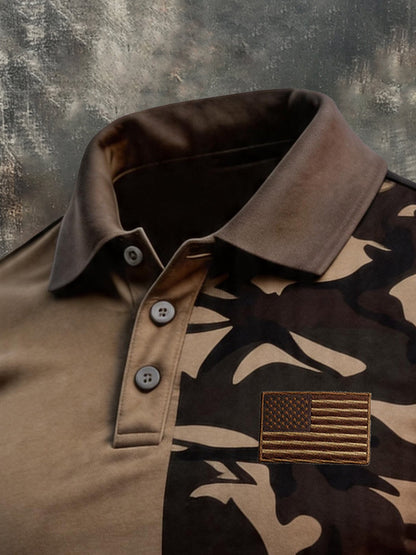 Men's Retro Patriotic Color-Block Short-Sleeve Polo Shirt