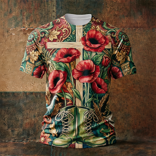 Men's "Memorial Day" Poppy Art Print Crew Neck T-Shirt