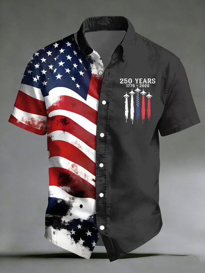 Men'S America Flag Printed Casual Collar Shirt