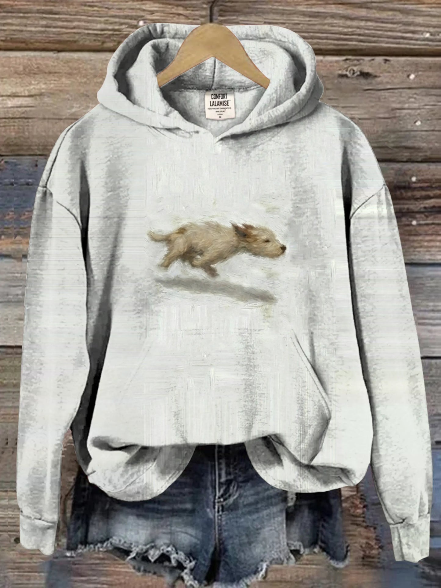 Funny Cute Running Dog Art Casual Hoodie Sweatshirt