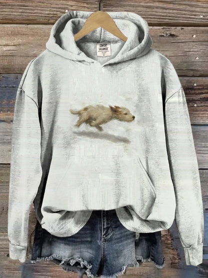 Funny Cute Running Dog Art Casual Hoodie Sweatshirt