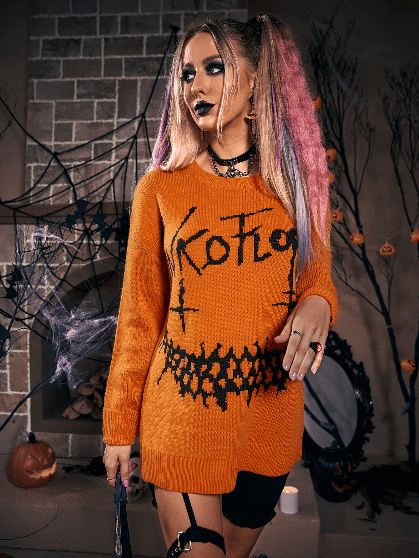 Women's Halloween casual print loose sweater