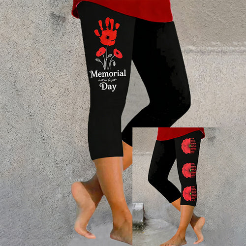 Women's Memorial Day Poppy Art Print Leggings