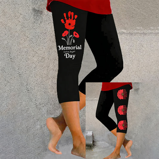 Women's Memorial Day Poppy Art Print Leggings