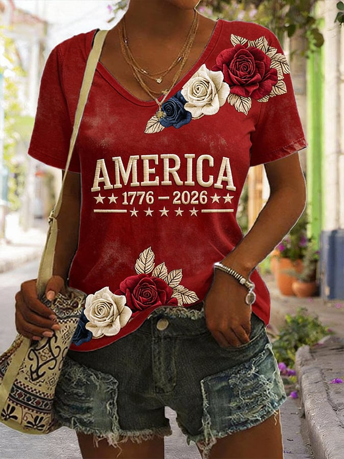 Women'S American 250th Anniversary V-Neck Short-Sleeved T-Shirt