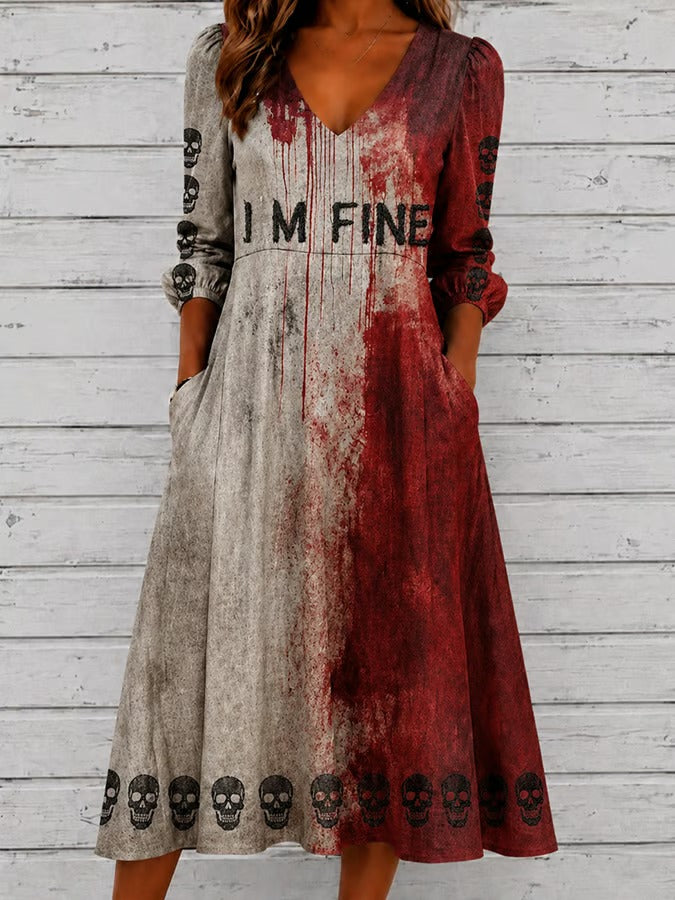 Women's I'm Fine Halloween Art Print Dress