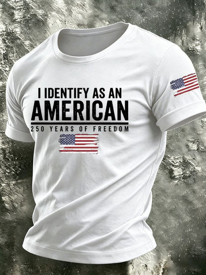 Men's I Identify As An American Printed Casual T-shirt