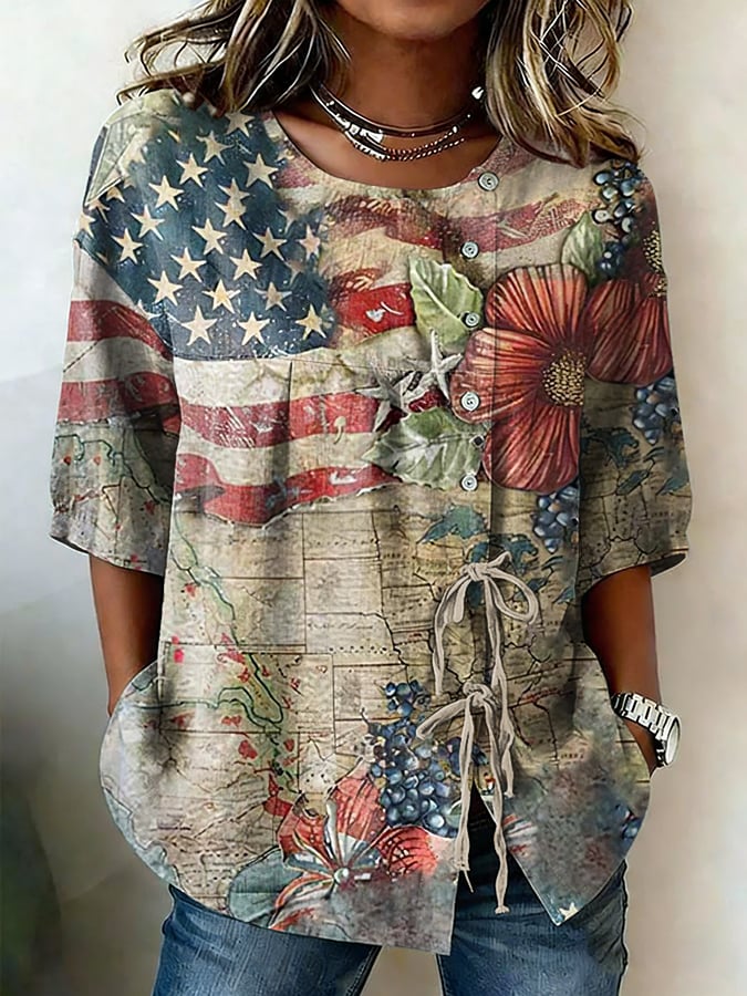 Women's 250th Anniversary Cotton And Linen Floral Print Shirt