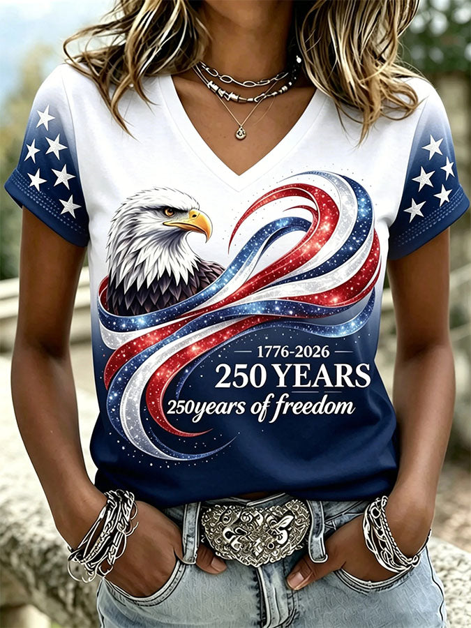 🔥Buy 3 Get 10% Off🔥Women'S Retro Independence Day Relief Printed Casual Short Sleeved T-Shirt