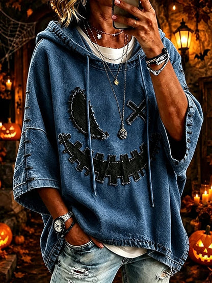 Women's Halloween Scary Pumpkin Face Art Print Hooded Sweatshirt