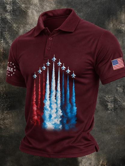 Men'S Retro American Patriots Independence Day 250Th Anniversary Commemorative Lapel Short Sleeved Shirt