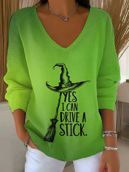 🔥Buy 2 Get 10% Off🔥Women'S Witch "Yes I Can Drive A Stick"  Print Drop Shoulder Sweater
