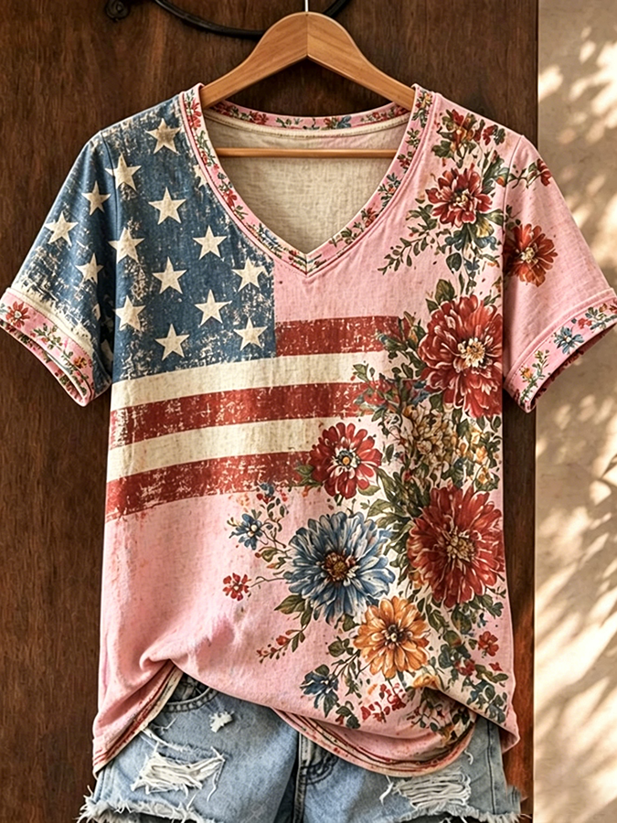 🔥Buy 3 Get 10% Off🔥Women's Casual Retro Patriotic T-shirt