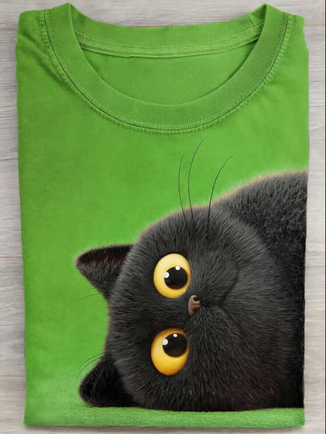 Funny Black Cat Art Print Casual Short Sleeve T-shirt