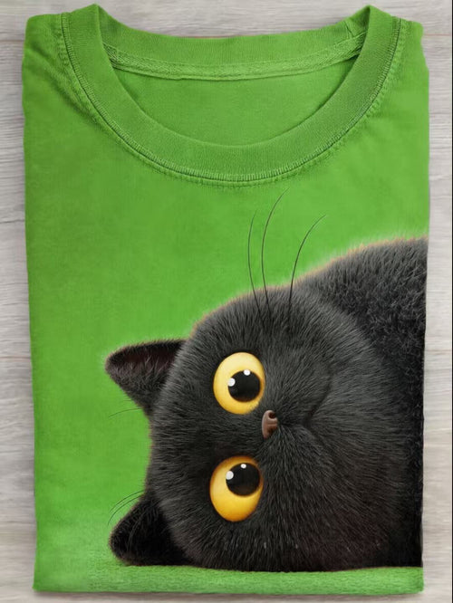 Funny Black Cat Art Print Casual Short Sleeve T-shirt