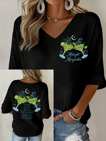 Women's Midnight Margaritas Print V Neck Top