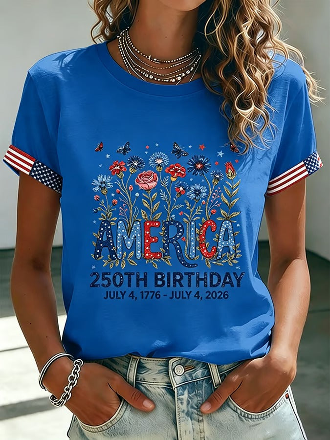 🔥Buy 3 Get 10% Off🔥Women's 250 Years Of Freedom Flower Art Print T-shirt